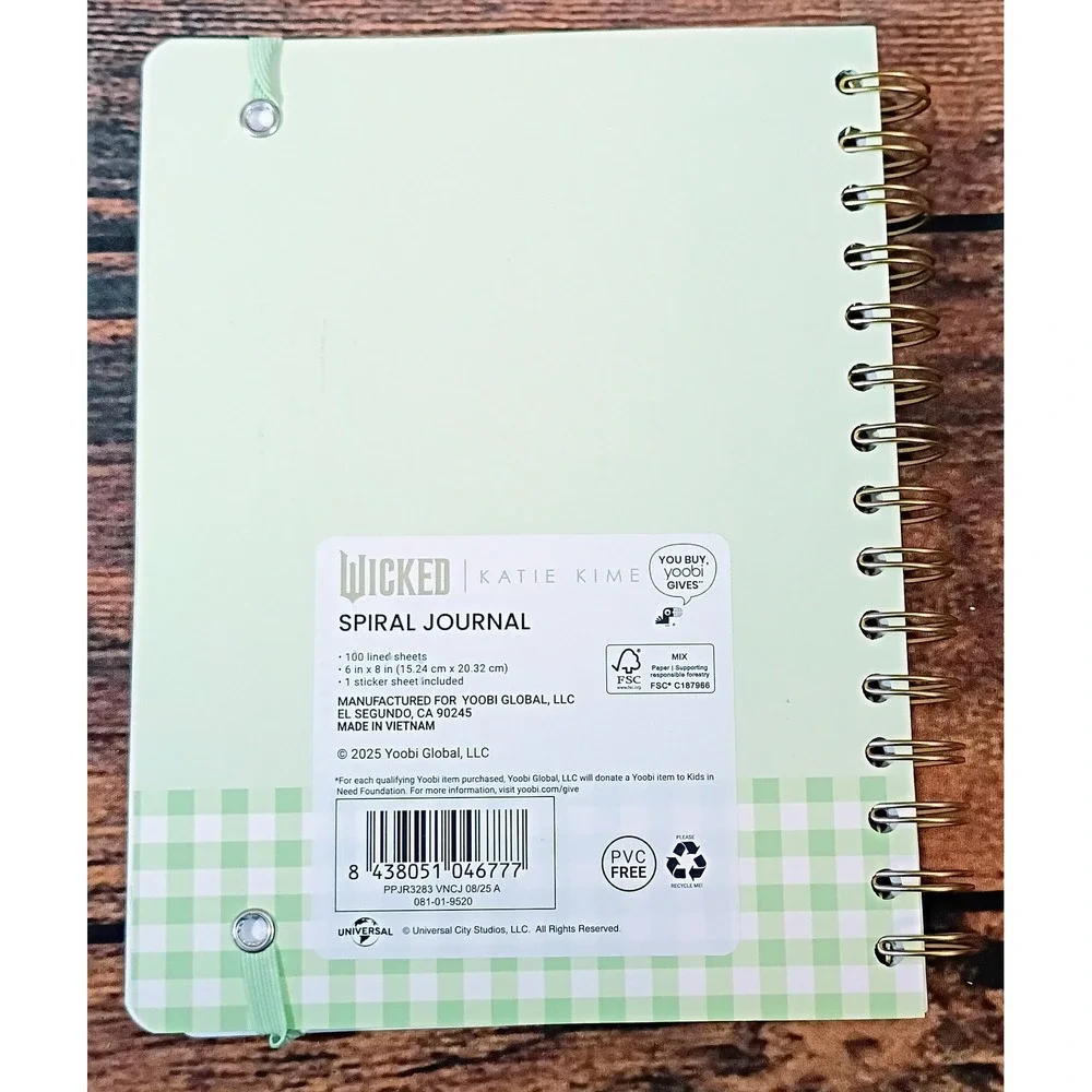 Wicked x Yoobi Katie Kime Spiral Journal Mint Green Gingham Sticker Sheet‎ 6x8